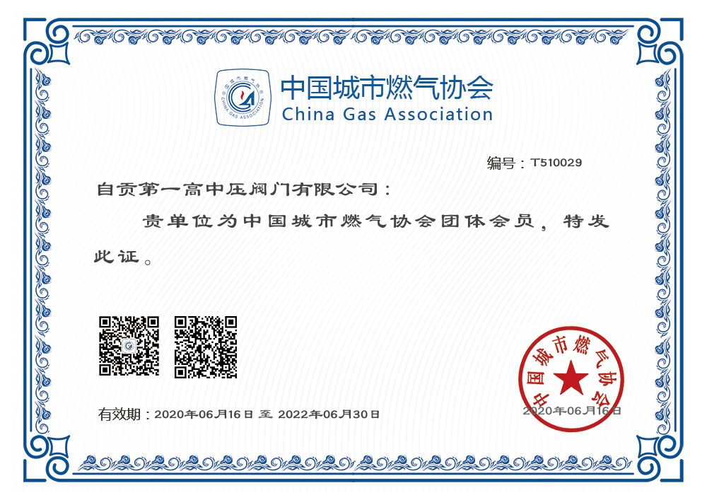 中国城市燃气协会证书